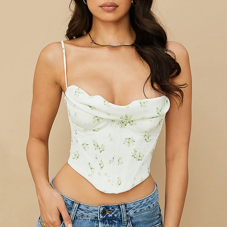 

Ajoc Cottagecore Elegant Boned Draped Corset Top Sexy Sleeveless Backless Floral Camis Cropped Tops Grunge Fairycore