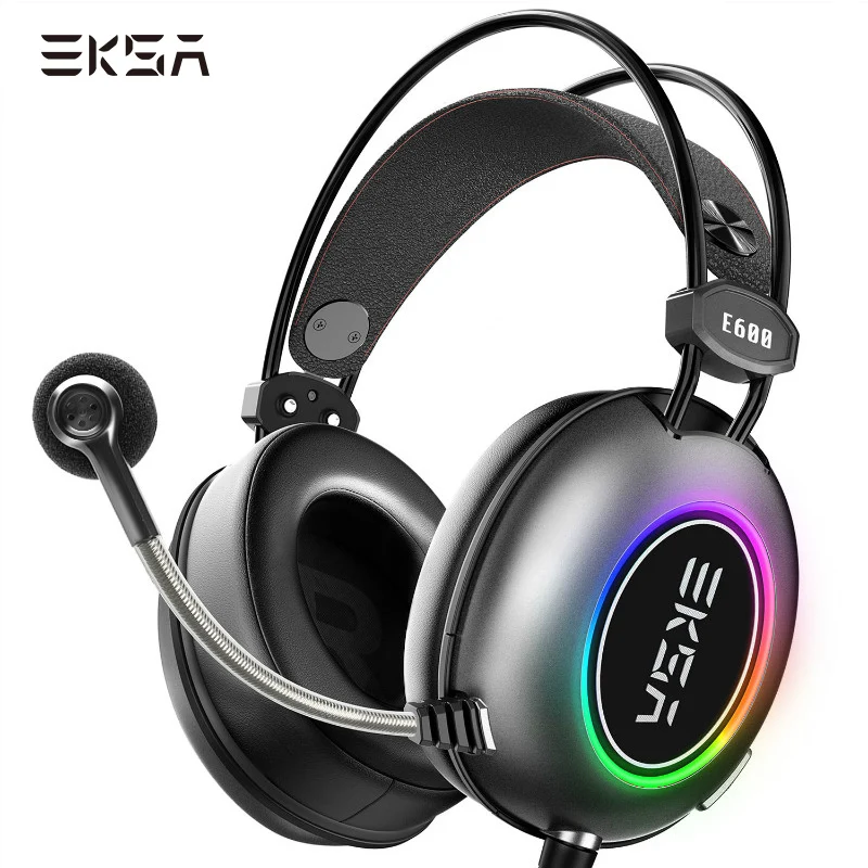 EKSA E600 Virtual 7 1 Surround Sound Игровые наушники через ухо USB игровая гарнитура с микрофоном
