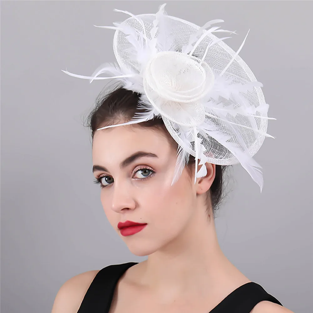 

Элегантные женские свадебные головные уборы для невесты, Коктейльные гонки, Вуалетка Sinamay, головной убор для девушек, аксессуары для волос для событий, повязки на голову