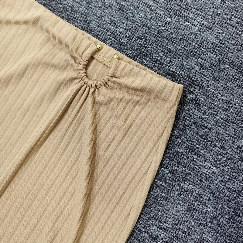 

Sexy Backless Sleeveless Ribbed Solid Autumn Women 2 Piece Set Bodycon Push Up Crop Top Slim Iron Ring Nightclub Mid Calf Skirts