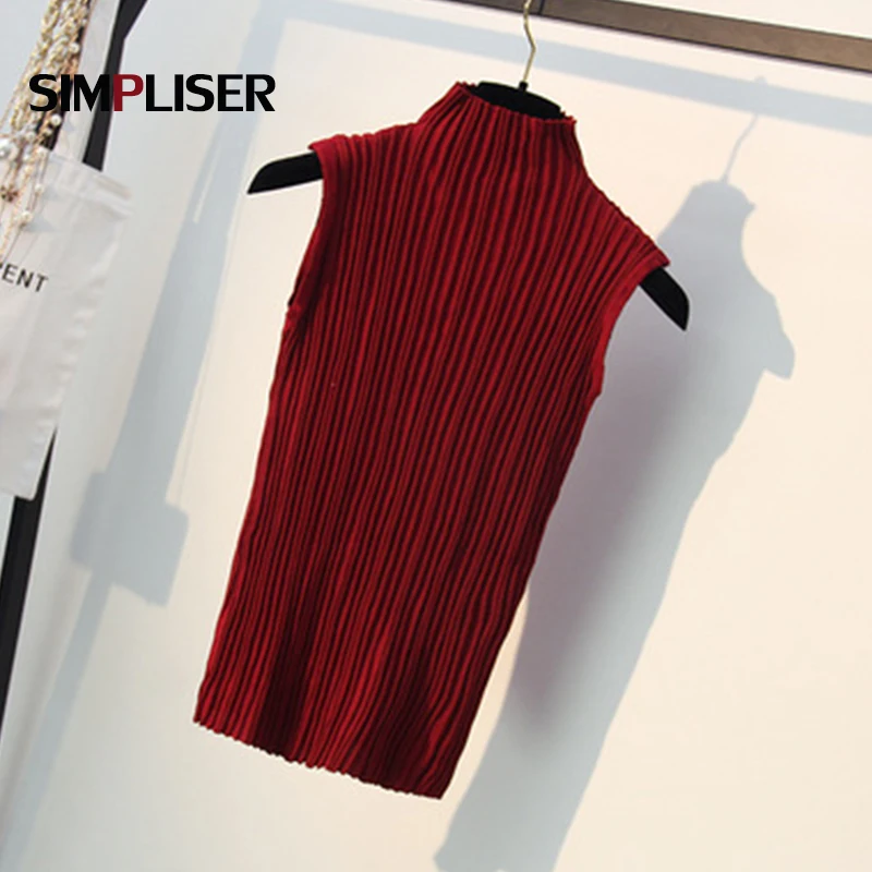 Женский вязаный жилет пуловеры без рукавов с высоким воротником женские