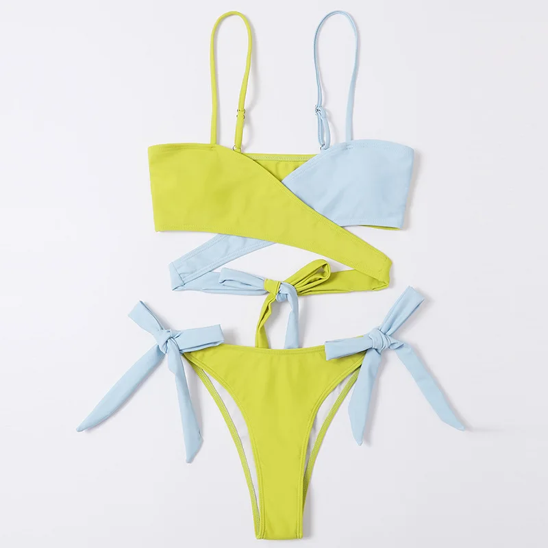 

Sexy Bikini 2021 Summer Swimsuit Women Two Pieces High Waist Bikini Push Up Swimwear Halter Bathing Suit Split Female Swimsuit