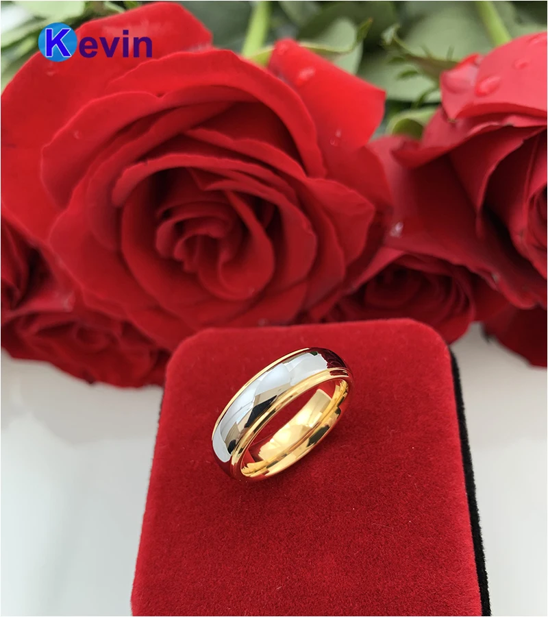 Мужская и женская Вольфрамовая Свадебная лента желтое золото кольцо ступенчатая