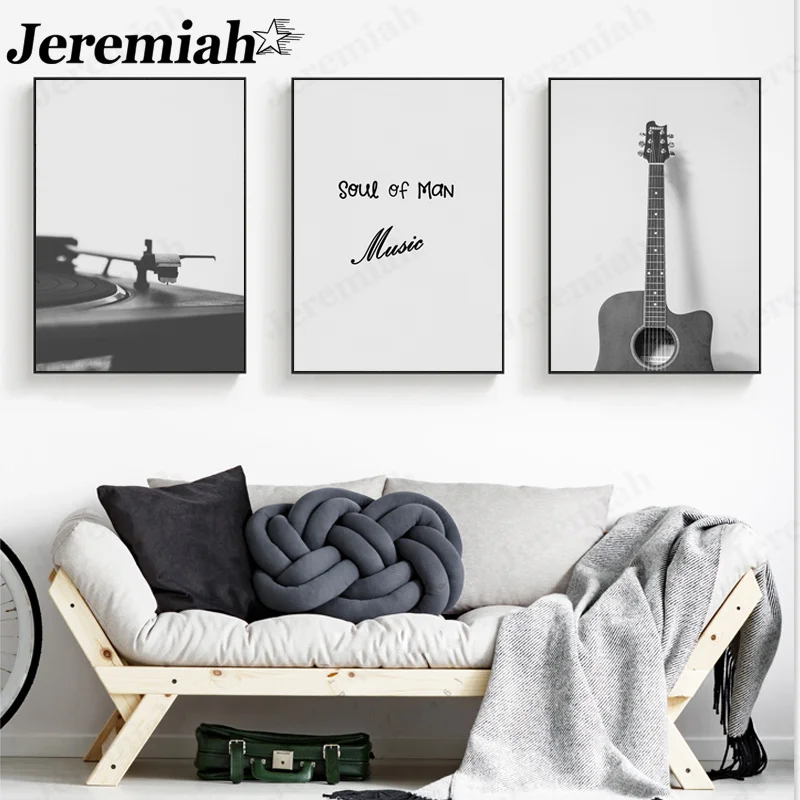 

Nordic Music Art Canvas Poster Simple Black and White Guitar Phonograph Painting Modern Home Room Decoration Accessories