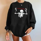 Женские свитшоты на Хэллоуин 2021, свитшоты с забавным принтом черепа и скелета, уличные пуловеры, топы с открытыми плечами, женские свитшоты