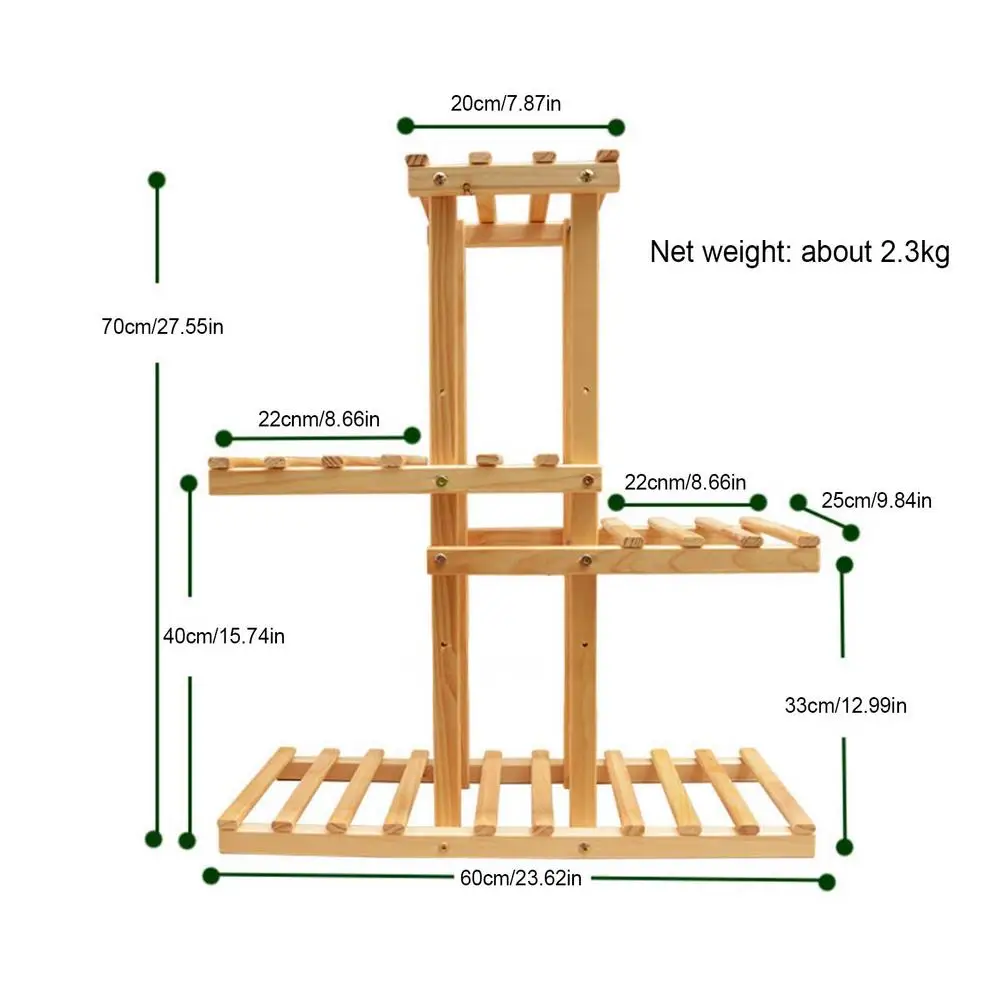 

Natural Pine Flower Shelves Plant Stand 4-story Exhibition Space Durable Practical Flower Shelf Stand Support For Home