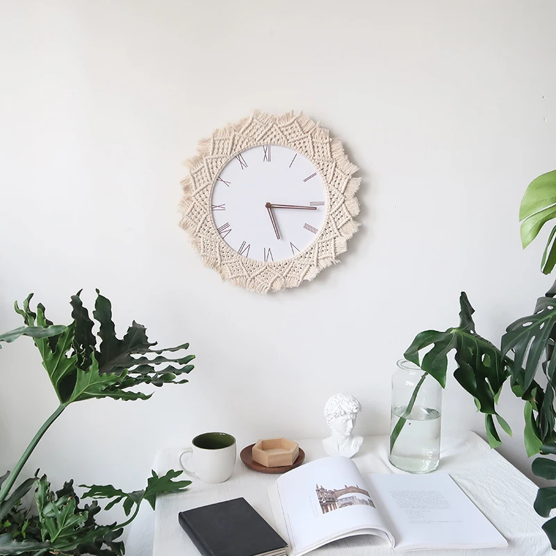 

Creative Nordic Wind Macrame Rope Wall Clock Diy Farmhouse Decor Wall Clocks Modern Design Decor,living Room Wall Ornament