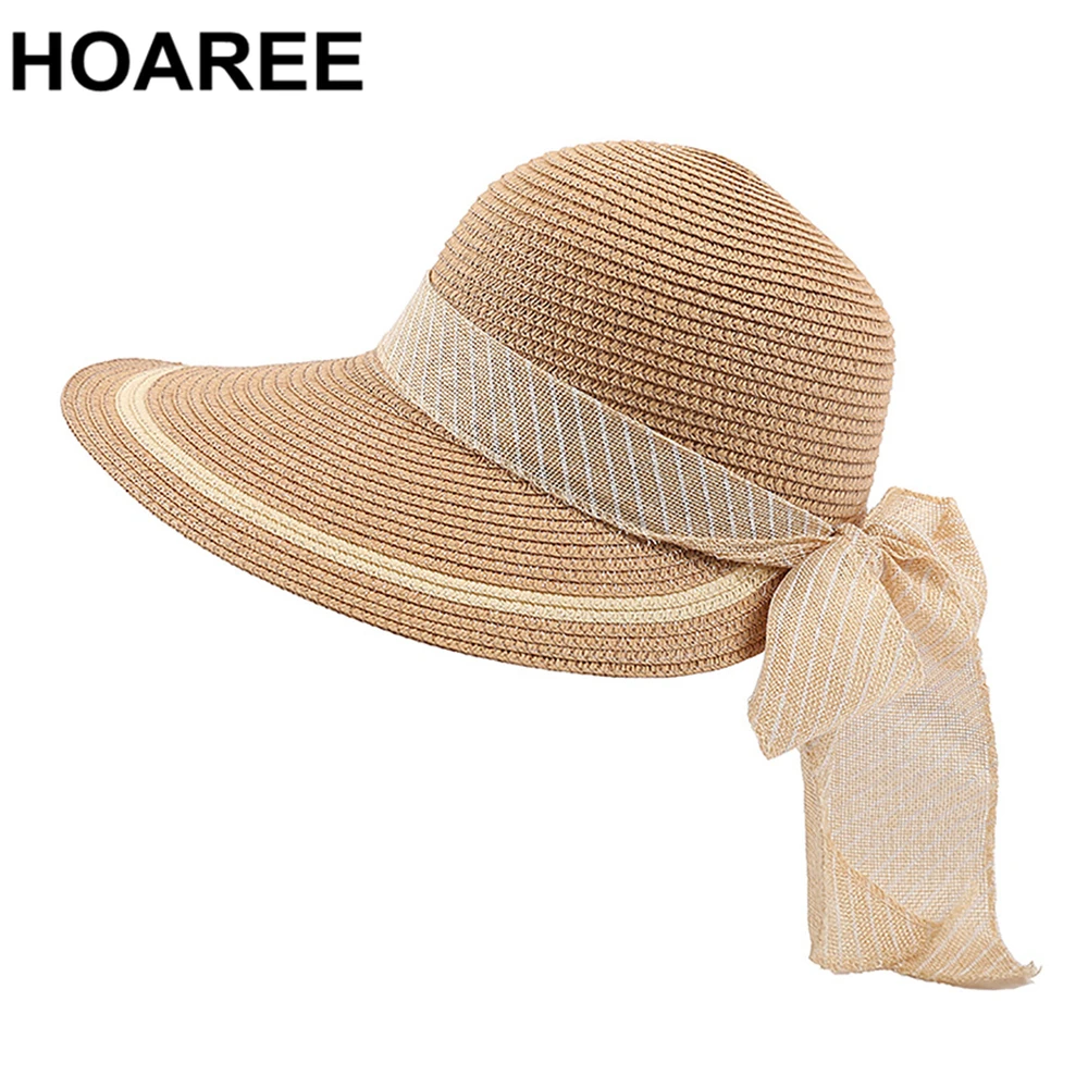 

HOAREE Beach Hat Women Summer Hat Bowknot Sun Visor Ladies Straw Hat Elegant Ladies Khaki Vacation Leisure Sunscreen Hat