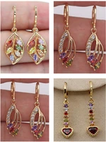 exquisite gold filled multicolor mysterious topaz fashion womens leaf drop earrings jewelry