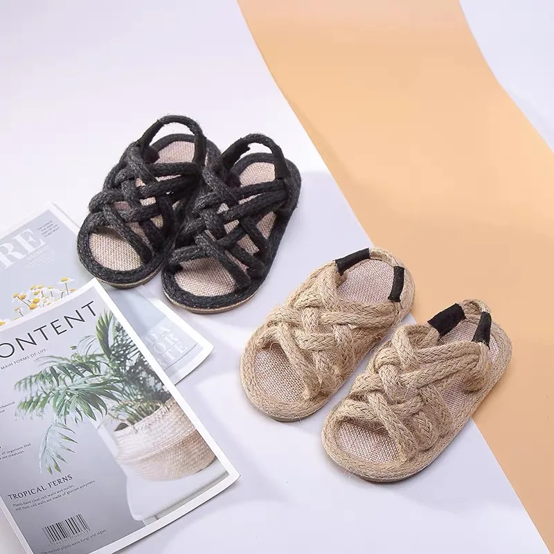 Детские плетеные туфли из пеньковой веревки сандалии гладиаторы с перекрестной