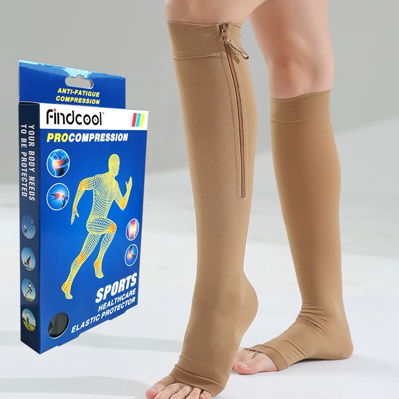 Beige FINDCOOL медицинские компрессионные носки на молнии с открытым носком 20-30 мм рт. Ст - Цвет: Beige