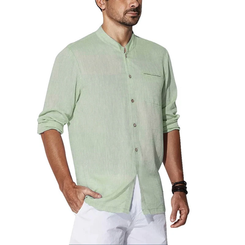 HEFLASHOR осень плюс Размеры 3XL Туника Для мужчин рубашка одноцветное белье Кнопка