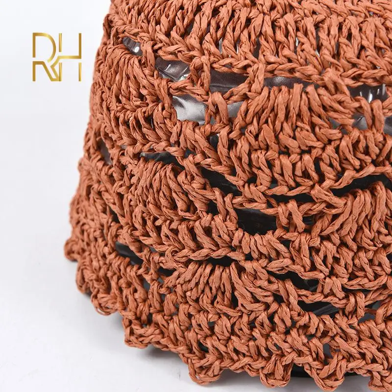 Шляпа женская Соломенная с широкими полями Панама ручной работы вязаная крючком