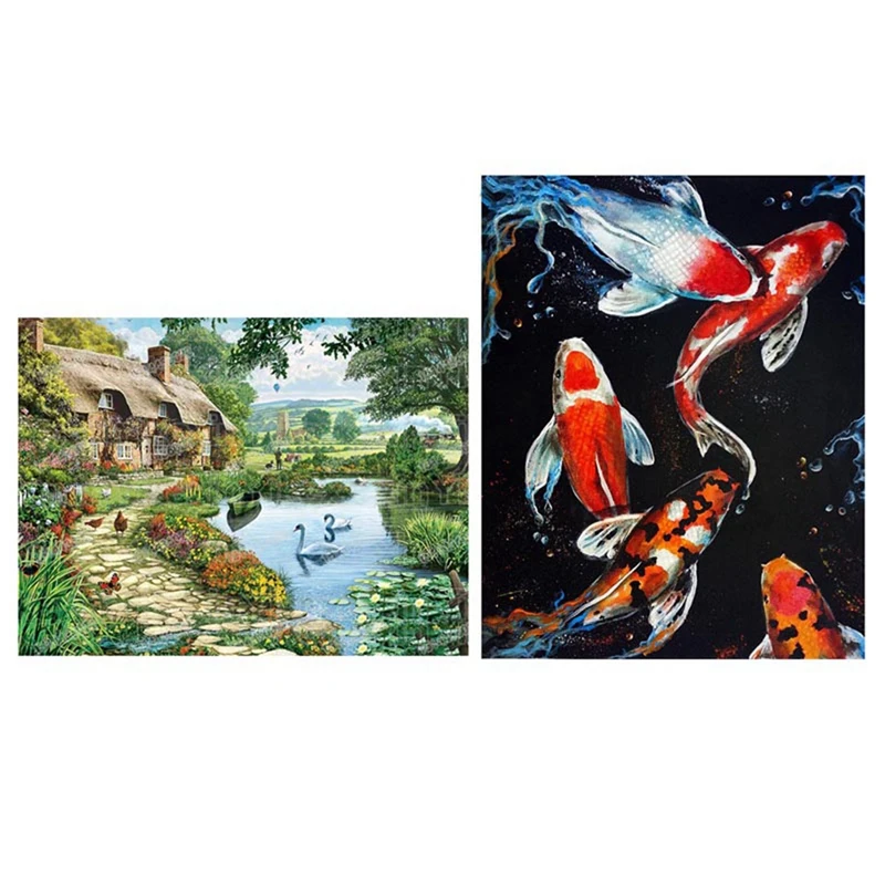

HOT 2 Set 5D Diamond Painting Cross Stitch Home Decoration, Carp & Countryside