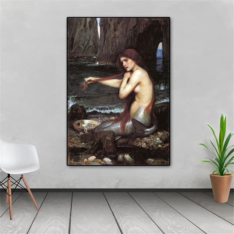 

Famous Artwork Wall Prints Oil Painting Modern Home Decor Mermaid Portrait Picture Canvas Art Poster For Living Room