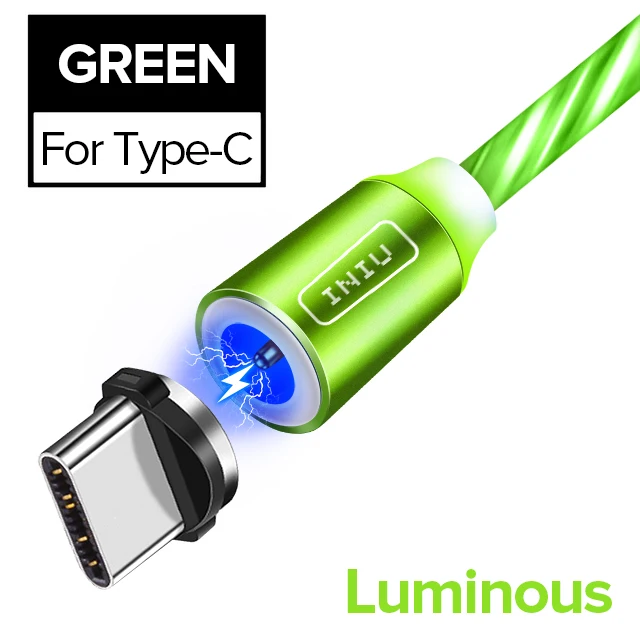 For Type C Green INIU световой поток магнитного освещения USB кабель для iPhone XR X 7 8 микро Тип C зарядное устройство Быстрая зарядка магнит зарядка USB-C тип-c - Цвет: For Type C Green