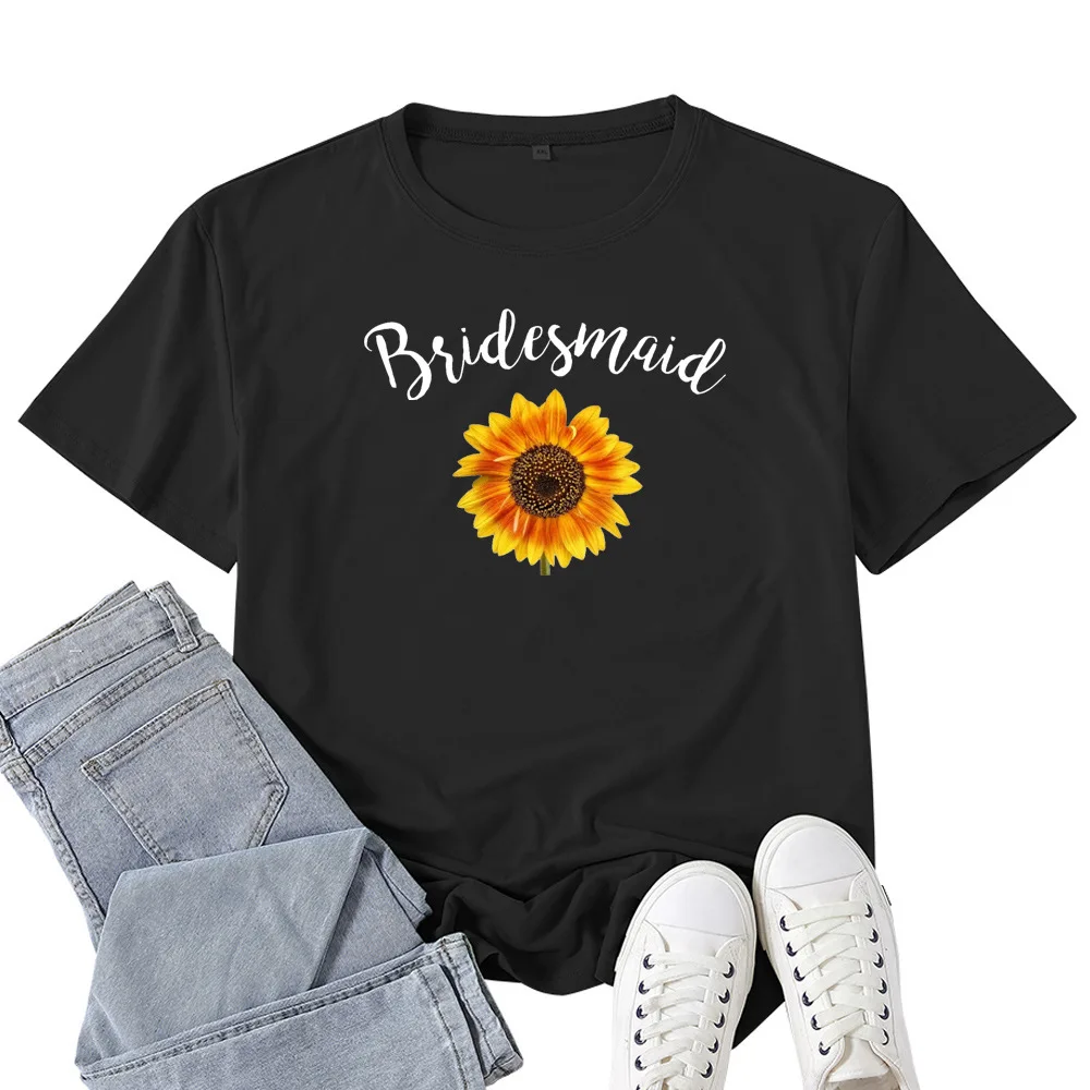 

Bridesmaid Sunflower Print Women T Shirt Short Sleeve O Neck Loose Women Tshirt Ladies Tee Shirt Tops Clothes Camisetas Mujer