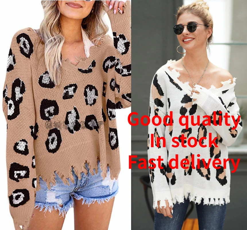 

Fashionable Commuter Long Sleeve Loose Large Size Leopard Print Knitted Pullover Women shirt women collared shirt womens