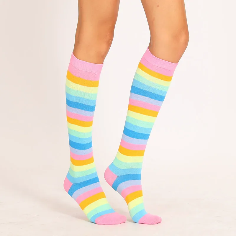 

Rainbow Stripes Long Women Girls Cotton Long Striped Thigh High Stocking Anime Strip Zebra Cosplay Over Knee Socks