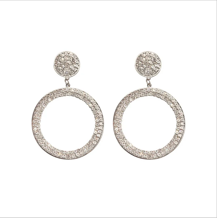 

New style circle earrings, high-end zircon earrings, personality long earrings, fashionable high-end super bright earring