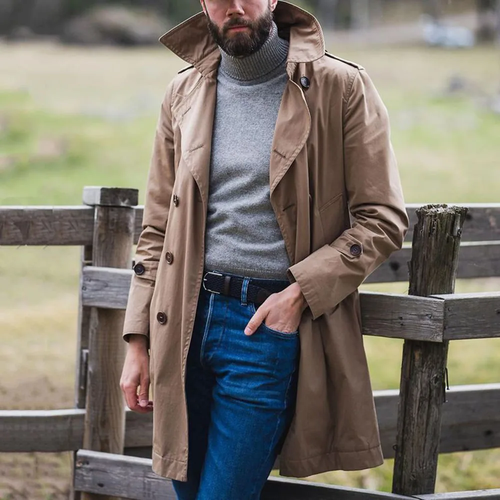 

New Mens Jacket 2021 Fashion Autumn Men Long Cotton Windbreaker Jackets Overcoat Male Casual Winter Trench Outwear Coat