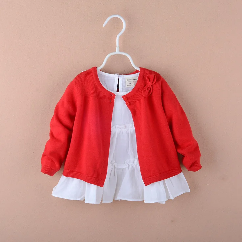 Свитер для маленьких девочек с красным бантом кардиган Весенняя верхняя одежда