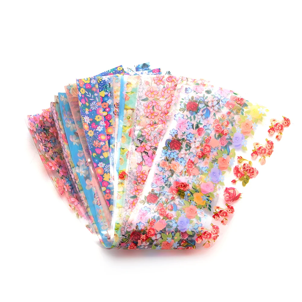 16pcs-1 1 набор цветочных наклеек для ногтей, фольга, переводные наклейки для лака, набор разноцветных цветочных наклеек, самоклеющиеся обертывания, аксессуары для дизайна ногтей - Цвет: 16pcs-1