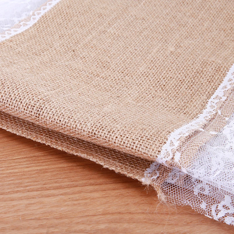 

Natural Jute Table Runner Lace Romance Table Runners for Wedding Christmas Restaurant Tablecloth Party Banquet Decoration