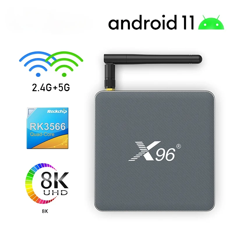 

ТВ-приставка X96 X6 для Android 11, 8 ГБ ОЗУ, Rockchip RK3566, двойной Wi-Fi, 2T2R, 2,4G, 5G Bt, 8K, 1000 м, медиаплеер для Android Tv Box X96 X6