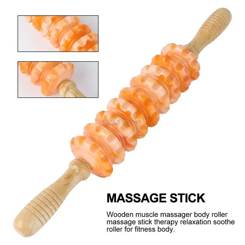 Пластиковый роликовый массажер с деревянной ручкой для тела мышц ролик терапия