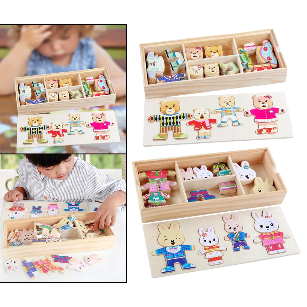 

Wooden Animal Family Dress up Puzzle Jigsaw Puzzle Toys for Preschool Kids