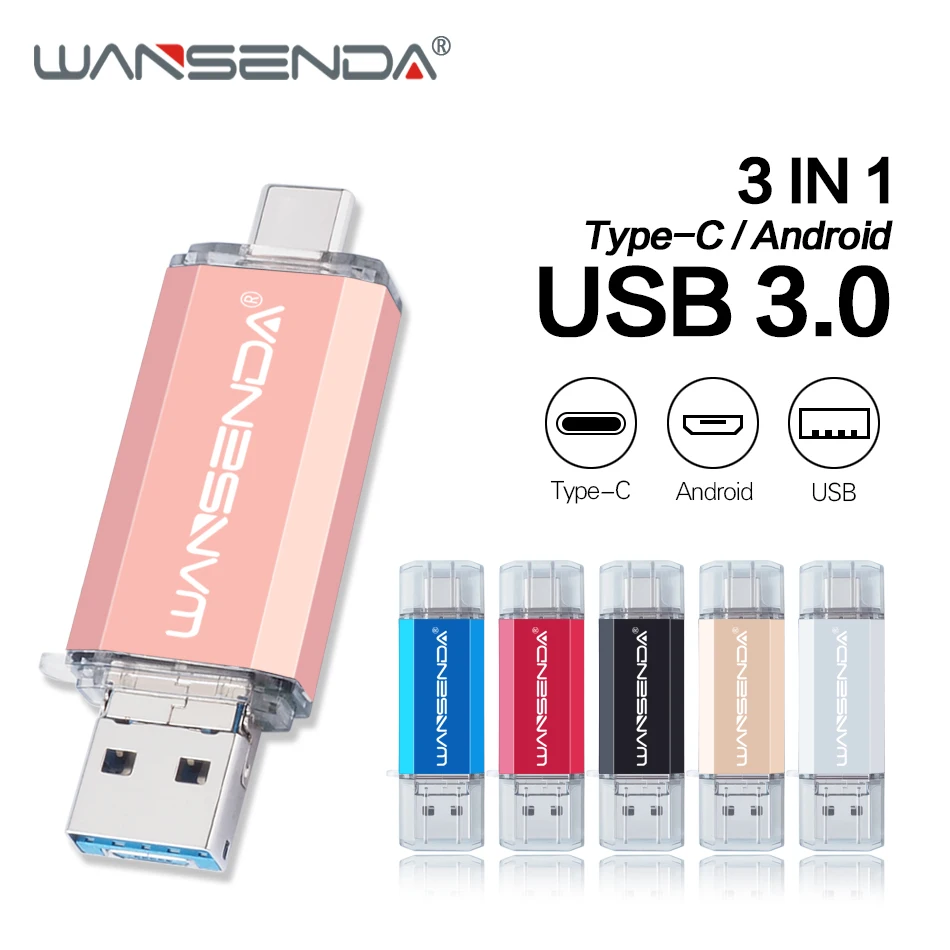 USB флеш накопитель WANSENDA TYPE C высокоскоростной 3 в 1 с 0 OTG 256 ГБ 128 Гб 64 32 16 ГБ|USB