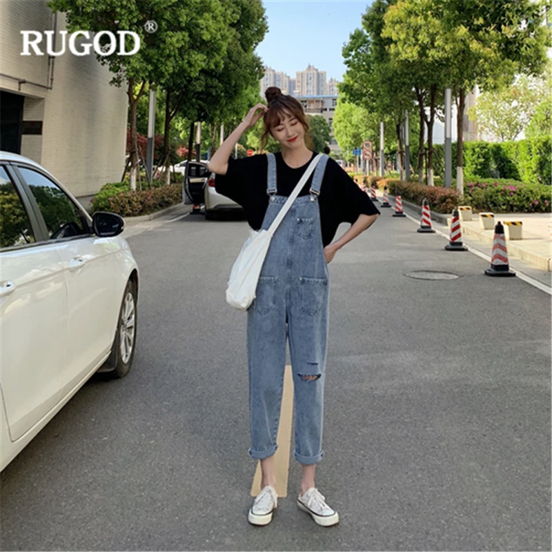 RUGOD 2019 Новый женский синий джинсовый комбинезон Свободный Повседневный мягкий
