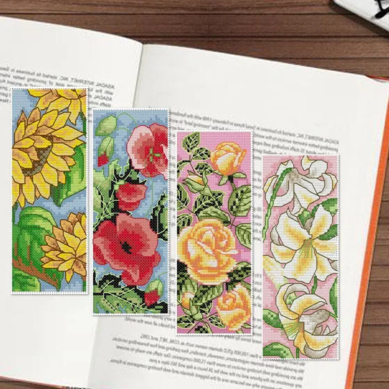 

902 Bookmark Sunflower Rose Lily Poppy DIY Craft Stich Cross Stitch Needlework Embroidery Crafts Counted Cross-Stitching Kit
