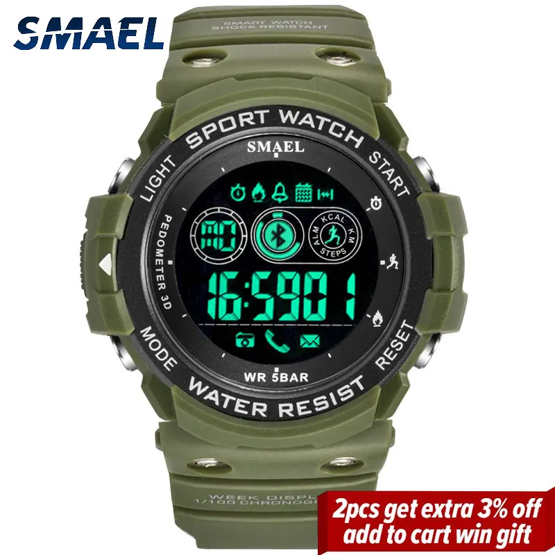 

SMAEL Stopwatch Bluetooth Watch Men Digital Sports Watches Military Electronic Auto Date 50M Waterproof Clocks Relogio Masculino