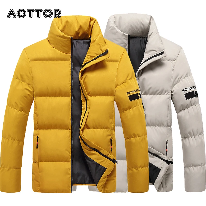 

Новая модная зимняя парка для мужчин пуховики на гусином пуху куртка ультра светильник со стоячим воротником мужские однотонные плотные па...
