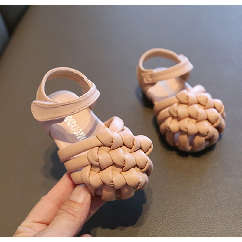 

11.5-15.5cm Brand Knitting Baby Sandals,Beige Pink Toddler Closed Toe Summer Shoes,Infant Girls Knot Princess Flats Shoes