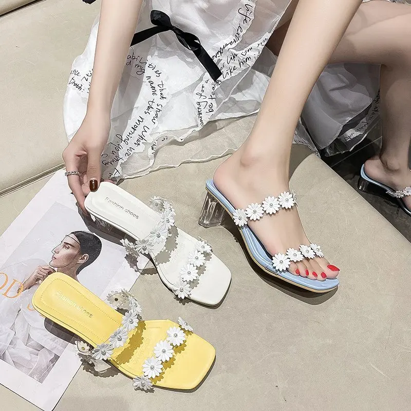 

Women Slippers Sexy High Heels Outdoor Slides Women Summer Shoes Sandals Heels Female Square Toe Slipper Designer Brand Slippers