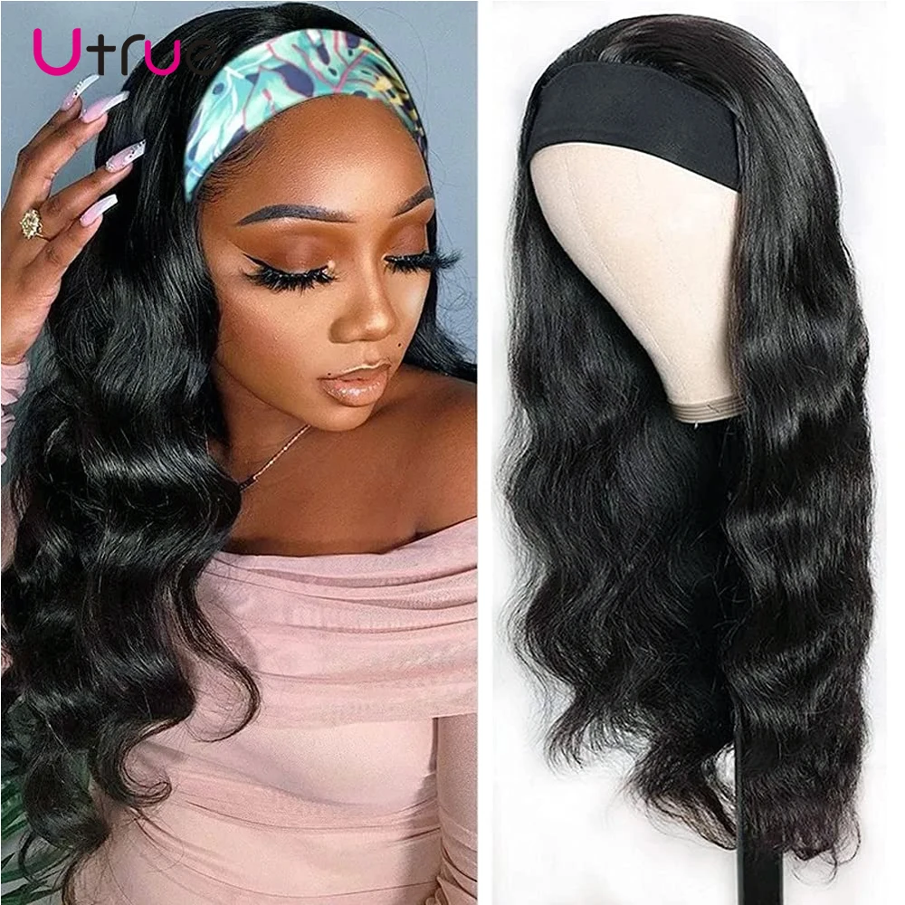 

Utrue головная повязка 30 дюймов парик человеческие волосы бразильский тело волна захват Реми безклеевой шарф афроамериканские парики для чер...