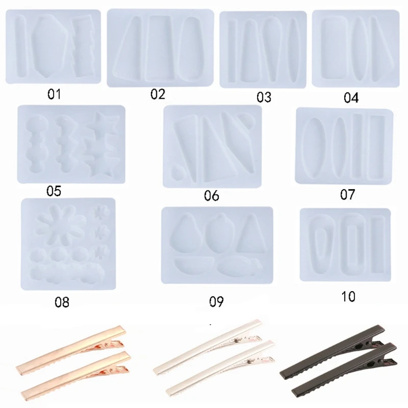 

53PCS DIY Barrettes Silicone Epoxy Resin Molds DIY Hair Pin Jewelry Casting Mold Hair Clip Silicone Molds Jewelry Tools