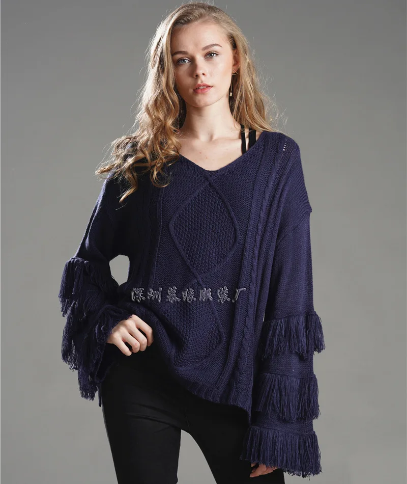 

Autumn And Winter New Women Pullover Sweater Women's Tassel Long Sleeve Round Neck Solid Leisure Lady Loose Type Sweater