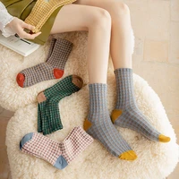 lolita womens socks autumn winter palace retro small grid trend cotton socks day department fashion leisure tube socks
