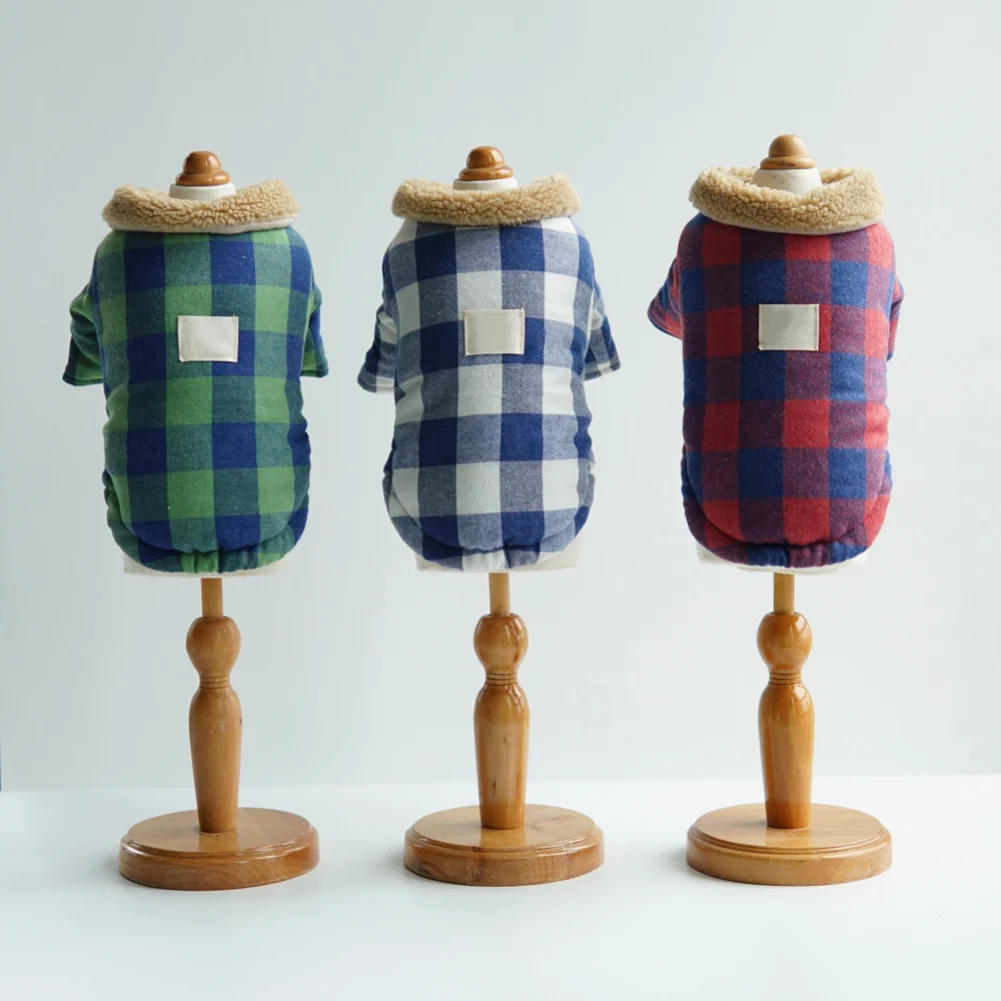 

Winter Pet Dog Coat Jacket Thicken Windproof Plaid Dog Cotton Vest Pet Cat Warm Apparel with Furry Collar for Small Medium Dog