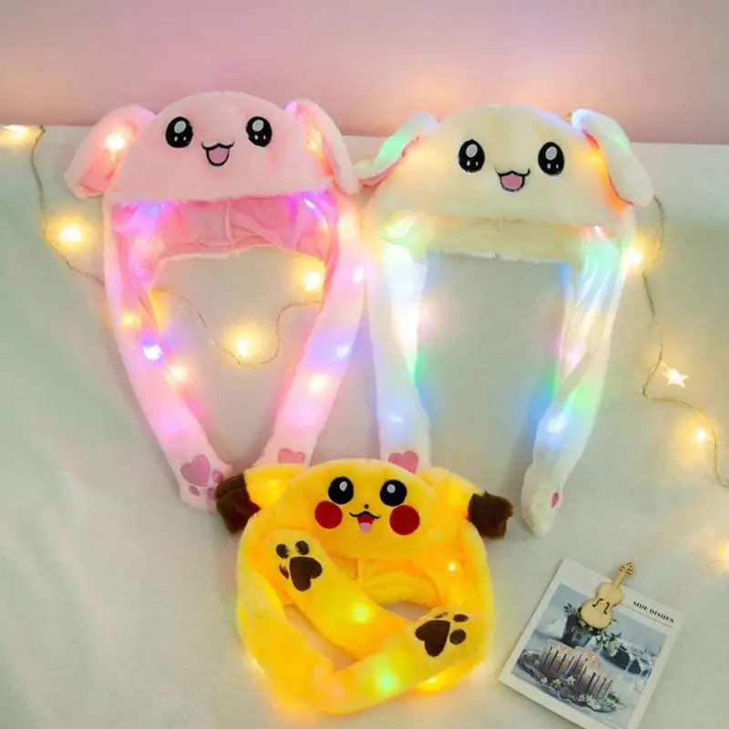 Funny Hat Baby Kids Lighting Hat Cute Rabbit Ears Plush Ears Can Move Cap Children Shine Winter Warm Party Hat