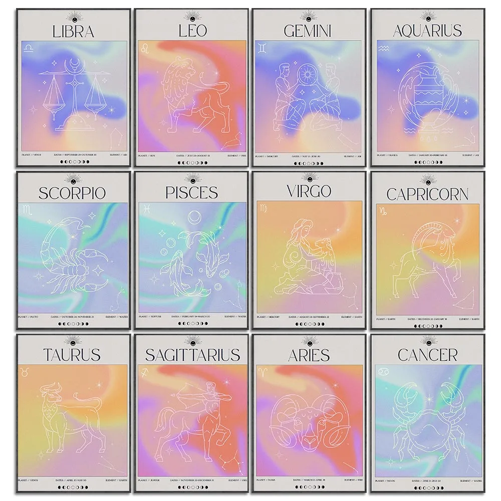 

Nordic Wall Poster Home Decor 12 Constellations Poster and Print Leo Virgo Aries Canvas Printing Painting Decoration Home Decor