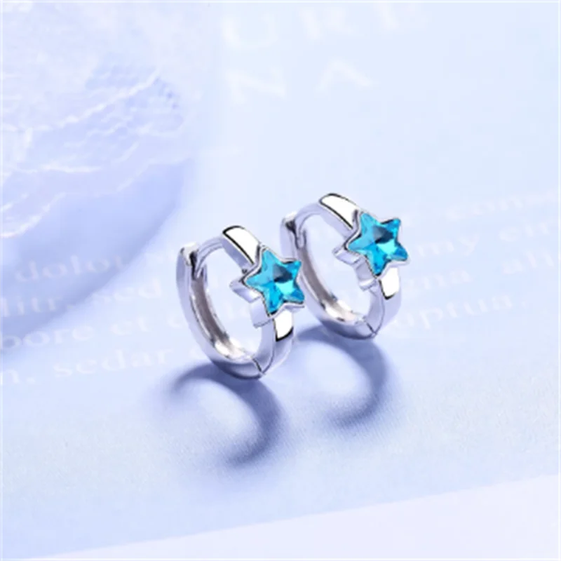 

New blue crystal earrings star design women's earrings Korea Japanese party jewelry Wholesale