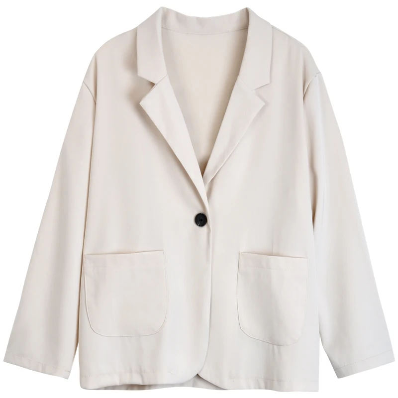 

2021 New Spring Autumn Apricot Casual Blazer Jacket Women Office Lady Black Blazers Female Suit Coat Loose Long-sleeve Outerwear