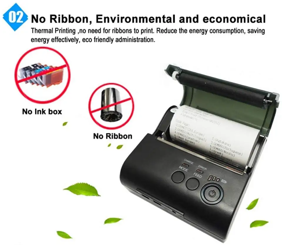 Портативный мини принтер 80 мм Bluetooth беспроводной термопринтер для чеков на