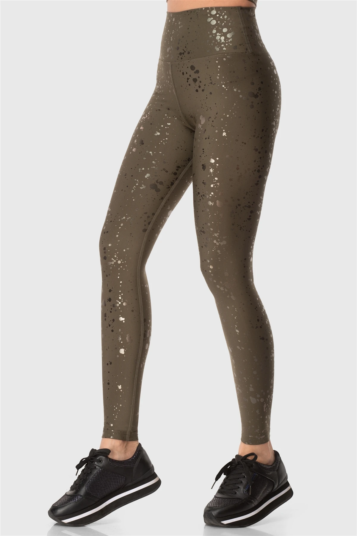 Superstacy High Waist Patterned Khaki Sports Leggings
