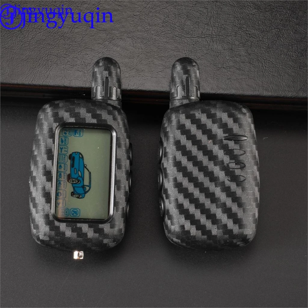 

jingyuqin 2-way LCD Remote KeyChain A9 Carbon Silicone Case For Two Way Car Alarm System Twage Starline A9